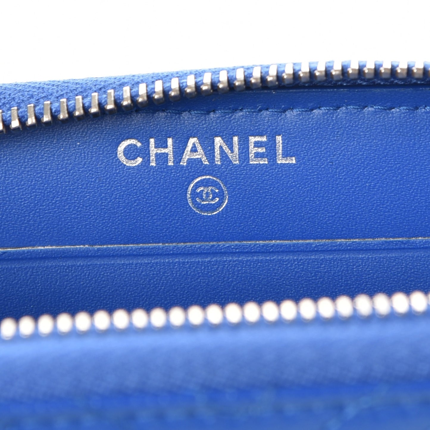 Caviar Chevron Quilted Small Zip Around Wallet Bright Blue
