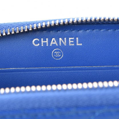 Chanel Caviar Chevron Quilted Small Zip Around Wallet Bright Blue 6 of 10