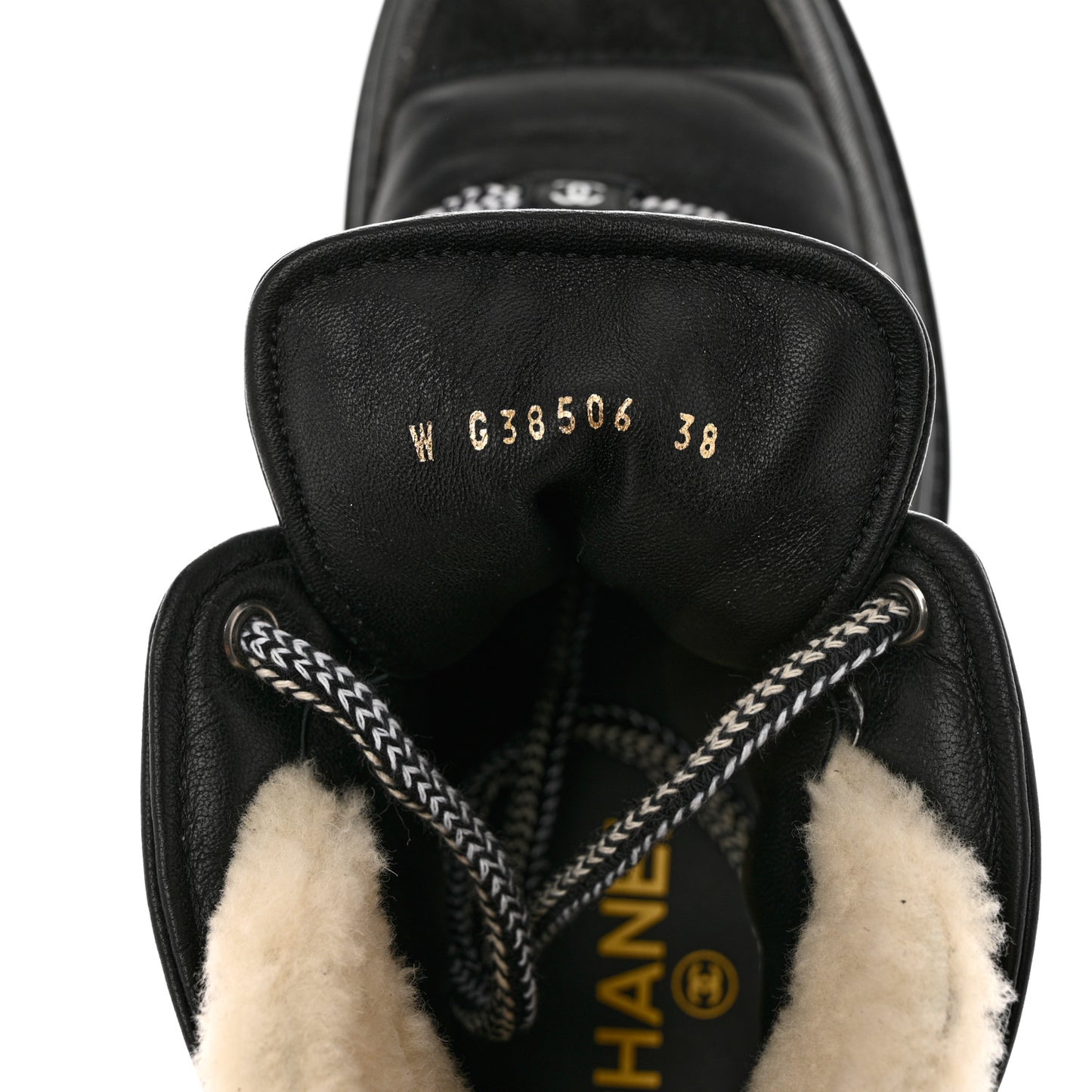 Lambskin Shearling Suede CC High Lace Up Boots 38 Black