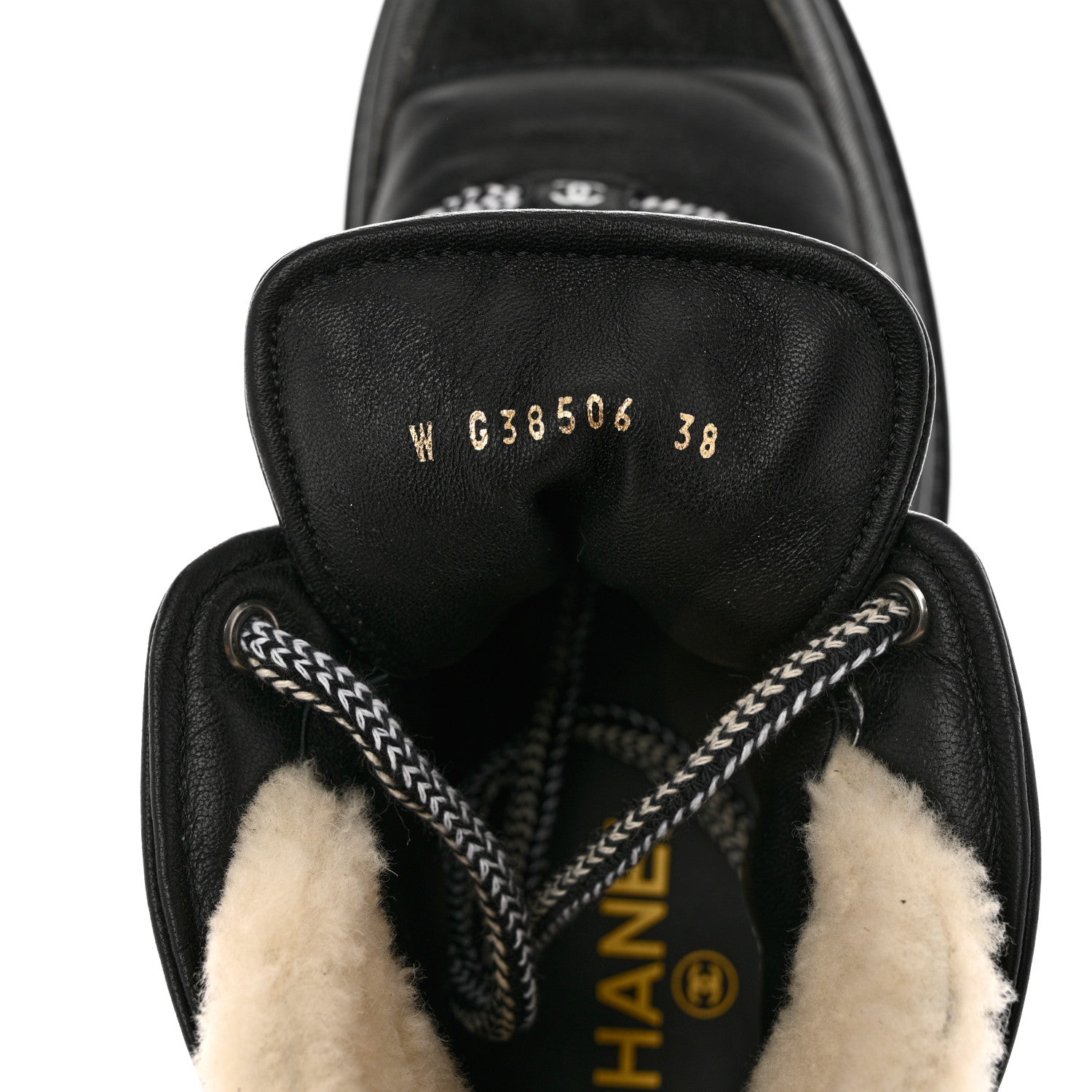 Chanel Lambskin Shearling Suede CC High Lace Up Boots 38 Black 12 of 27