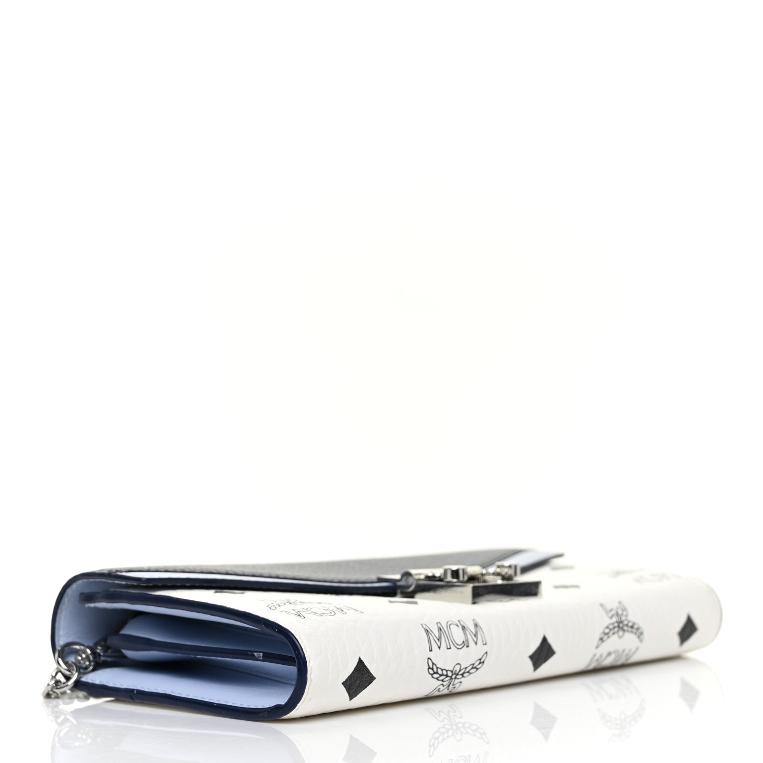 MCM Calfskin Visetos Monogram Millie Color Block Crossbody Bag White Mood Indigo 4 of 10