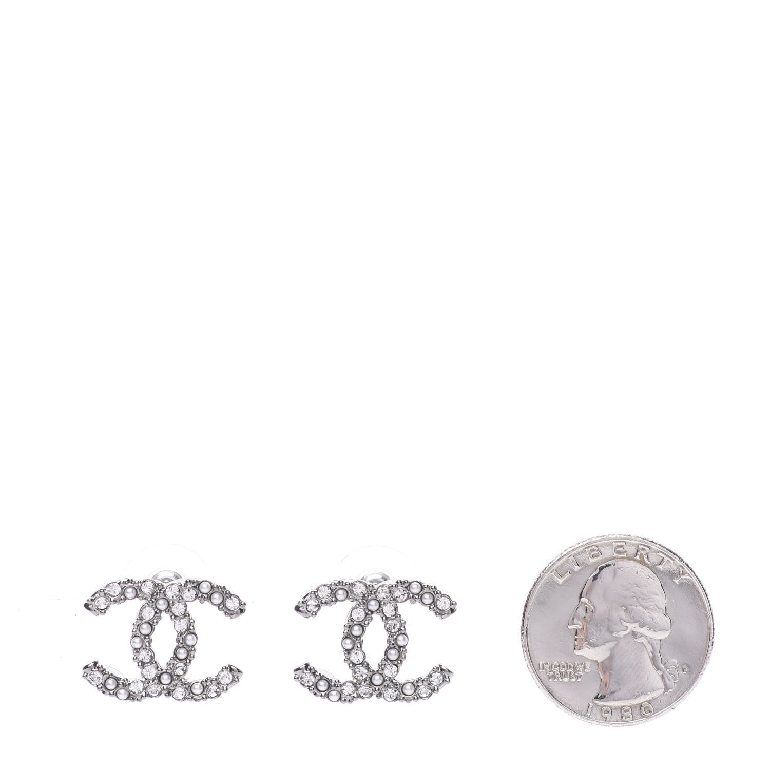 Chanel Pearl Crystal CC Earrings Ruthenium 2 of 5