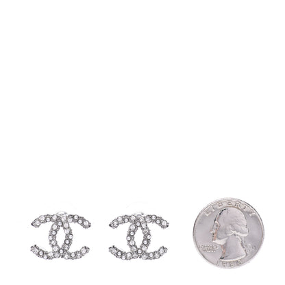 Chanel Pearl Crystal CC Earrings Ruthenium 2 of 5