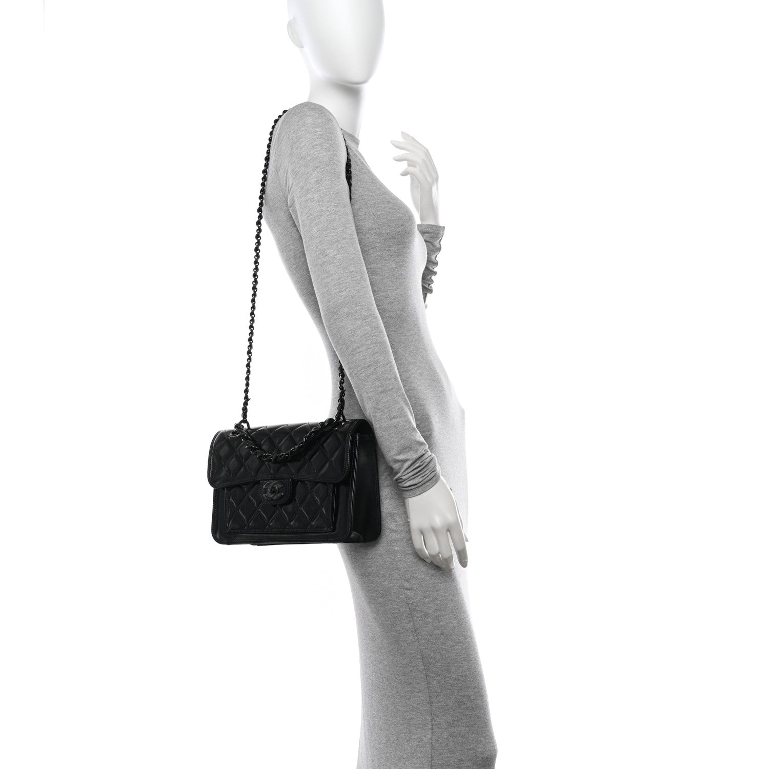 Chanel Shiny Crumpled Calfskin Quilted Large Double You Flap So Black 2 of 10