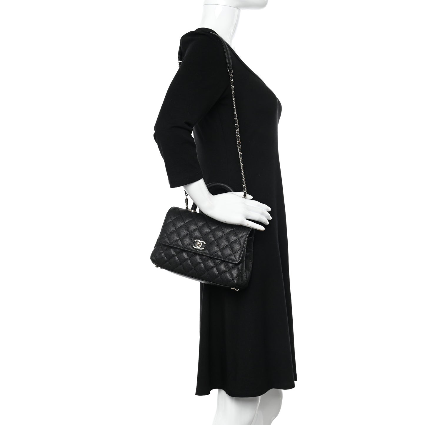 Caviar Quilted Mini Coco Handle Flap Black