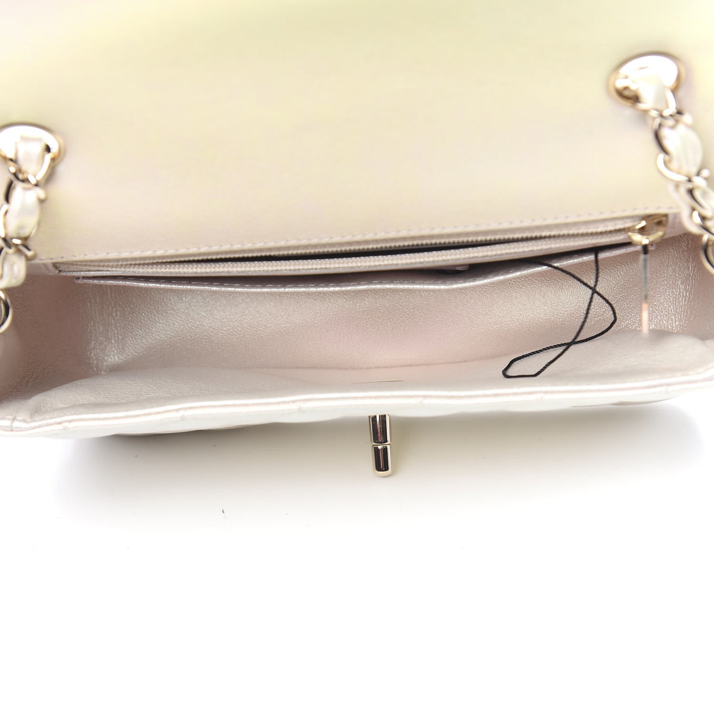 Iridescent Lambskin Quilted Mini Rectangular Flap Ivory