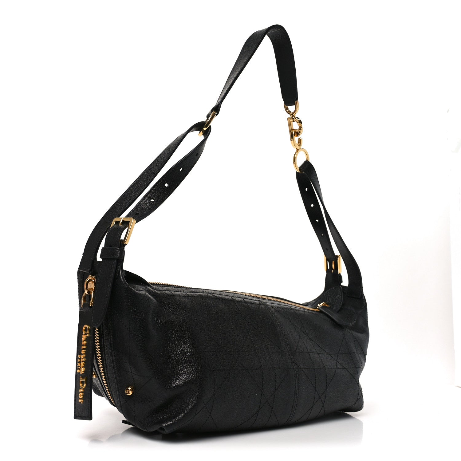 Christian Dior Shiny Grained Calfskin Macrocannage Medium D-Journey Bag Black 3 of 11