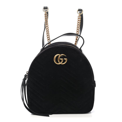 Gucci Velvet Matelasse GG Marmont Dome Backpack Black 1 of 12