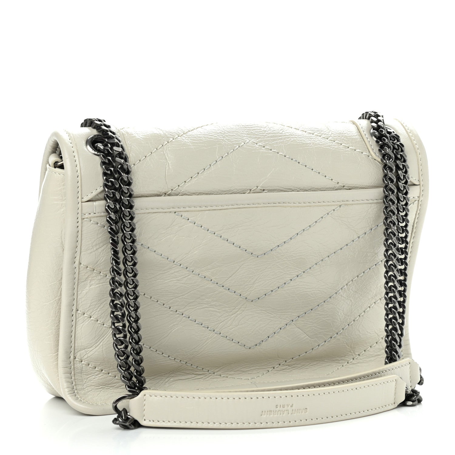 Saint Laurent Crinkled Calfskin Matelasse Monogram Baby Niki Chain Satchel Ivory 2 of 11