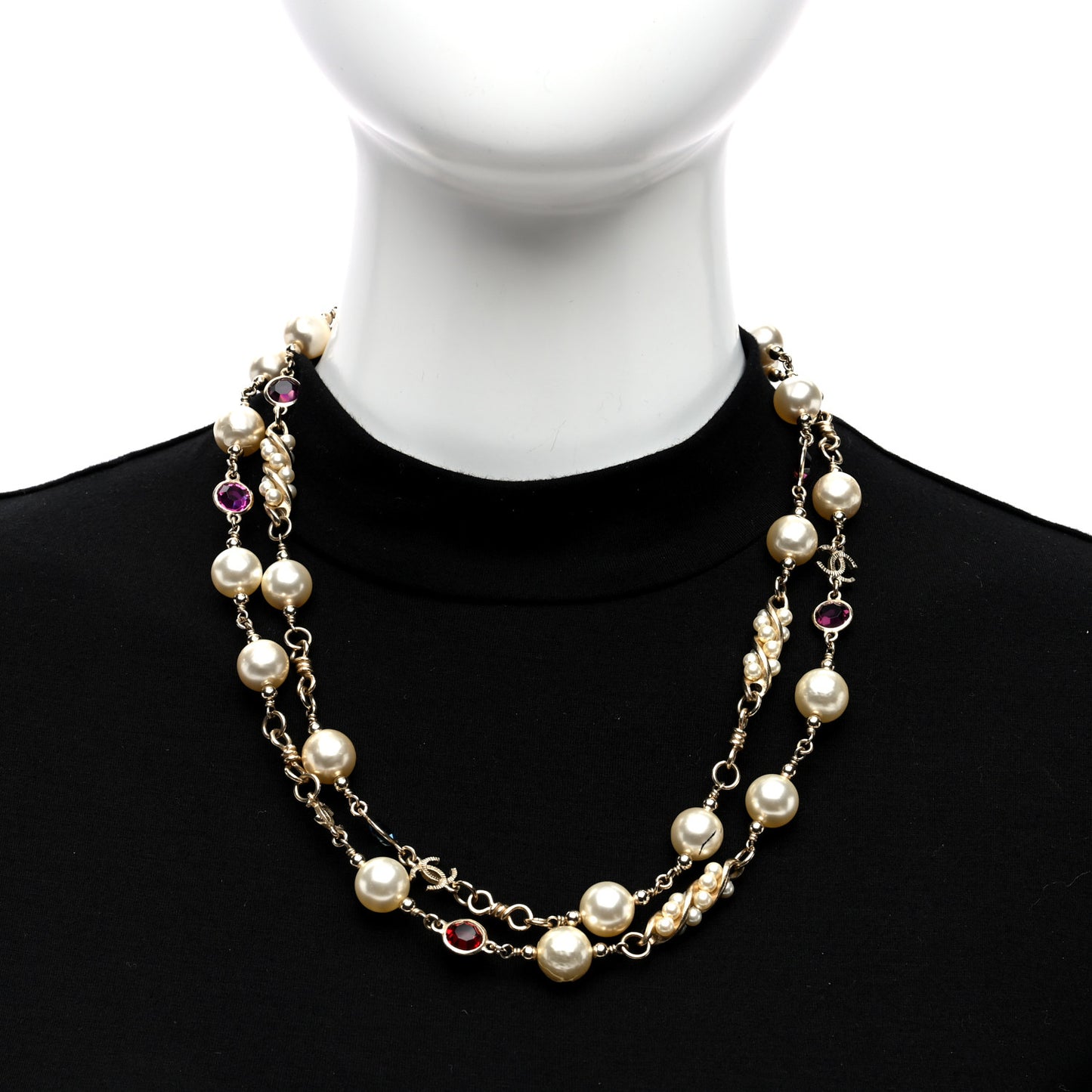 Pearl Crystal CC Necklace Gold Multicolor