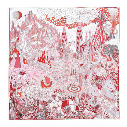Hermes Silk Cosmographia Universalis Scarf 90 Rose Rouge Blanc 1 of 4