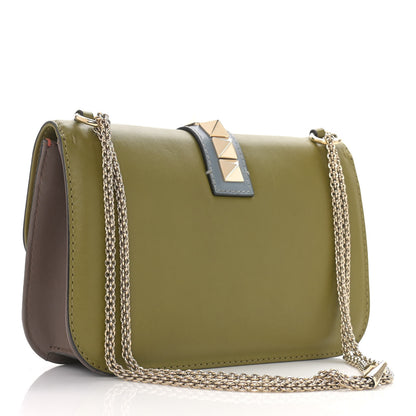 Valentino Garavani Vitello Tri-Color Medium Glam Lock Rockstud Flap Green Orange Brown 2 of 10