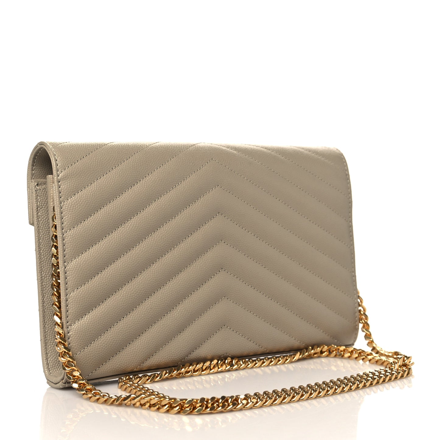 Grain De Poudre Matelasse Chevron Monogram Chain Wallet Dark Beige