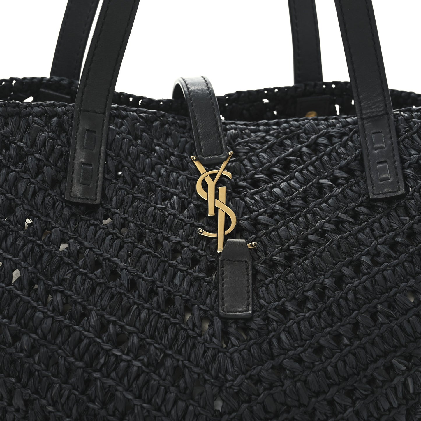 Raffia Calfskin Small Panier Tote Black