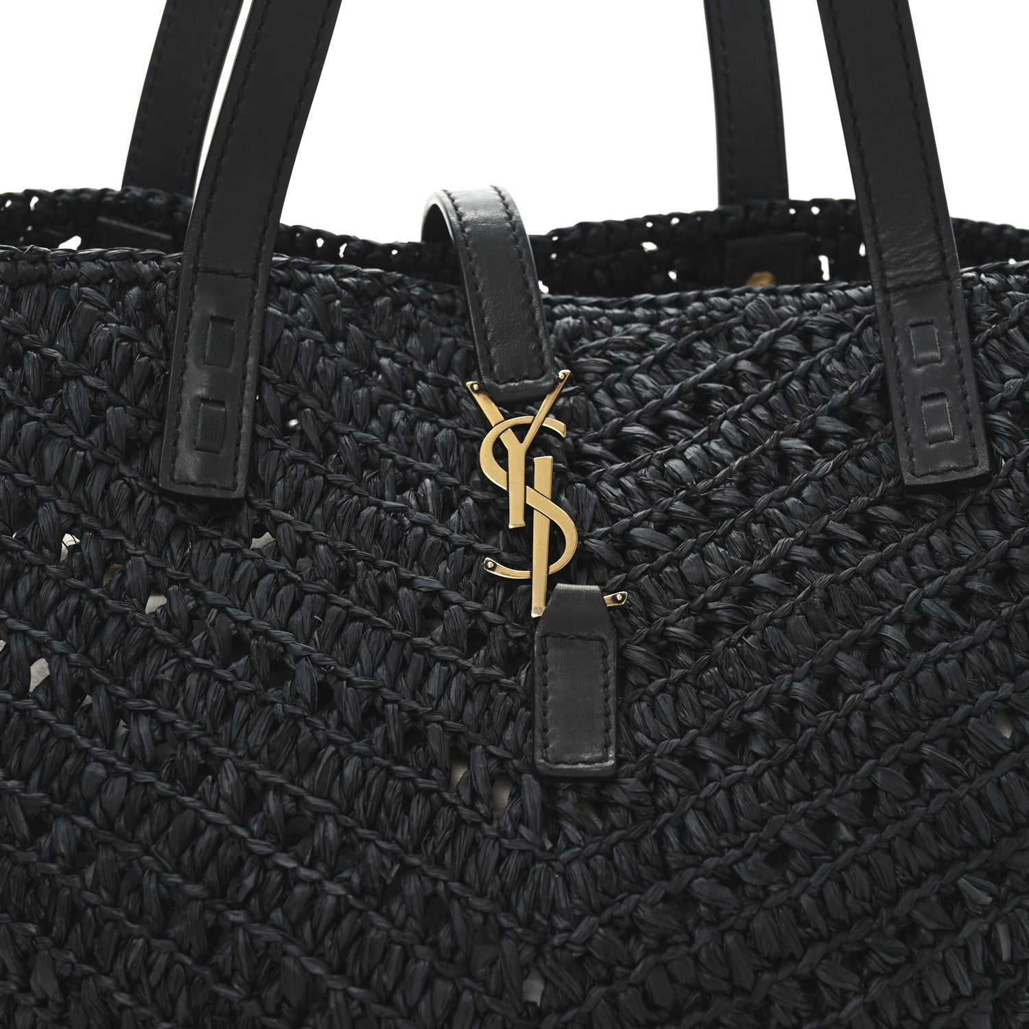 Saint Laurent Raffia Calfskin Small Panier Tote Black 8 of 10