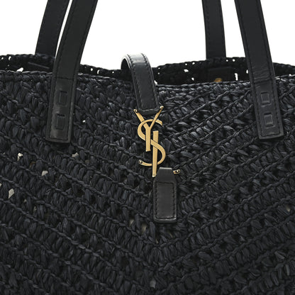 Saint Laurent Raffia Calfskin Small Panier Tote Black 8 of 10