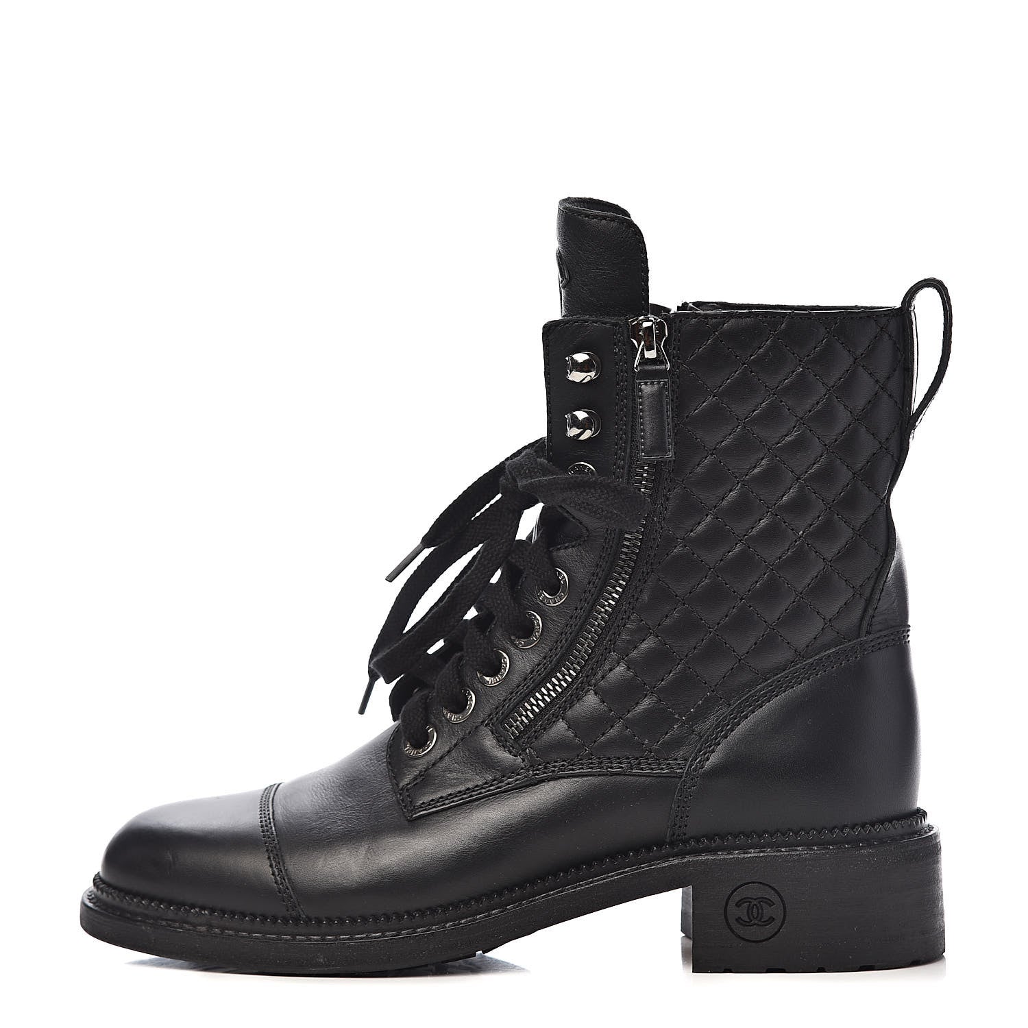 Chanel Calfskin Combat Boots 38 Black 1 of 10