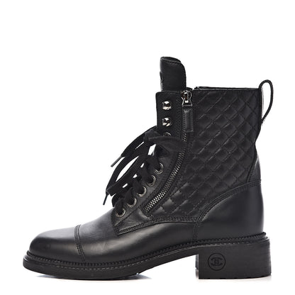 Chanel Calfskin Combat Boots 38 Black 1 of 10