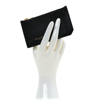 Saint Laurent Calfskin 5 Fragments Zip Pouch Card Holder Black 2 of 8