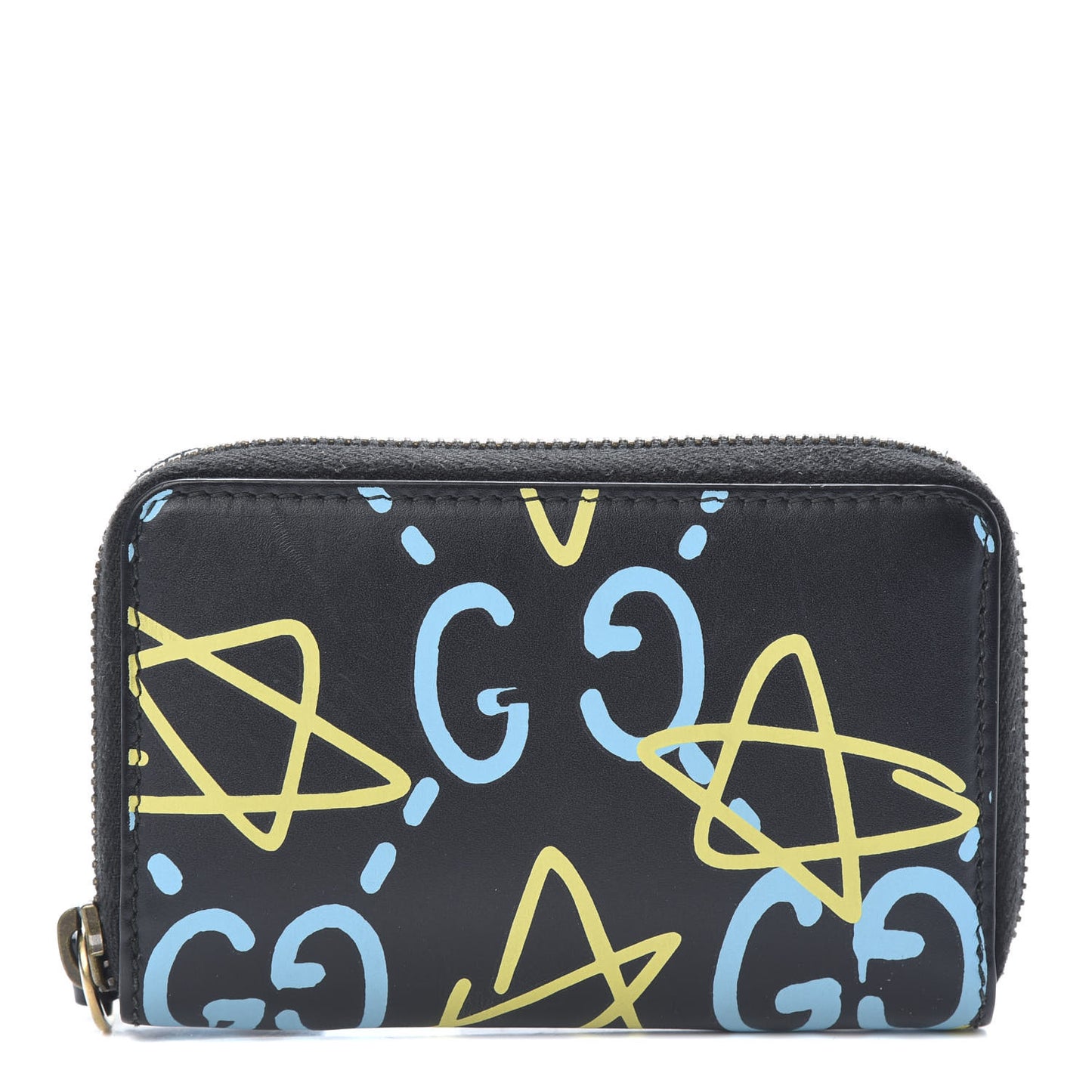 Calfskin GucciGhost Zip Around Card Case Black New Acquamarine