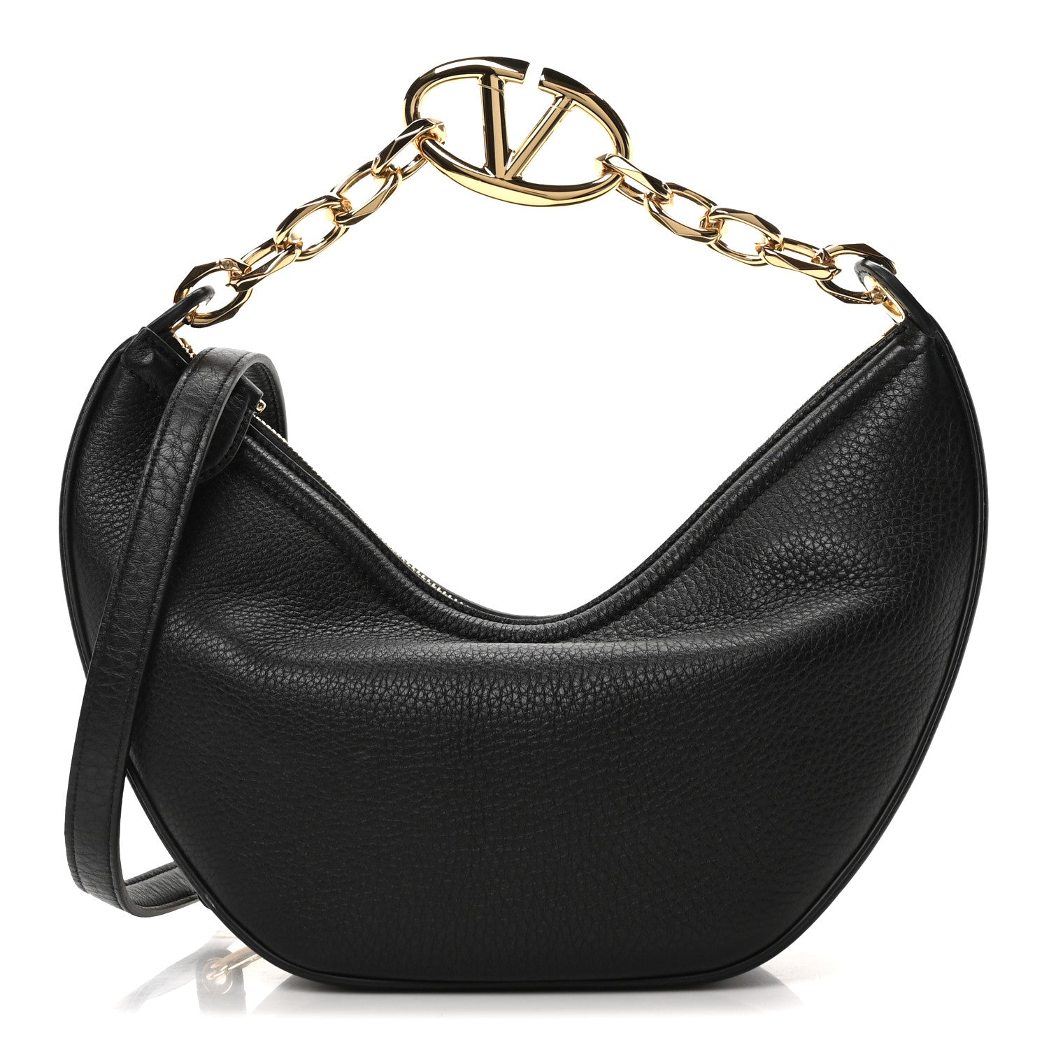 Valentino Garavani Grainy Calfskin Small Vlogo Moon Hobo Bag Black 1 of 10