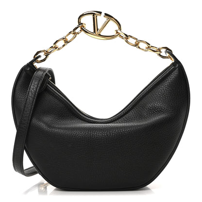 Valentino Garavani Grainy Calfskin Small Vlogo Moon Hobo Bag Black 1 of 10