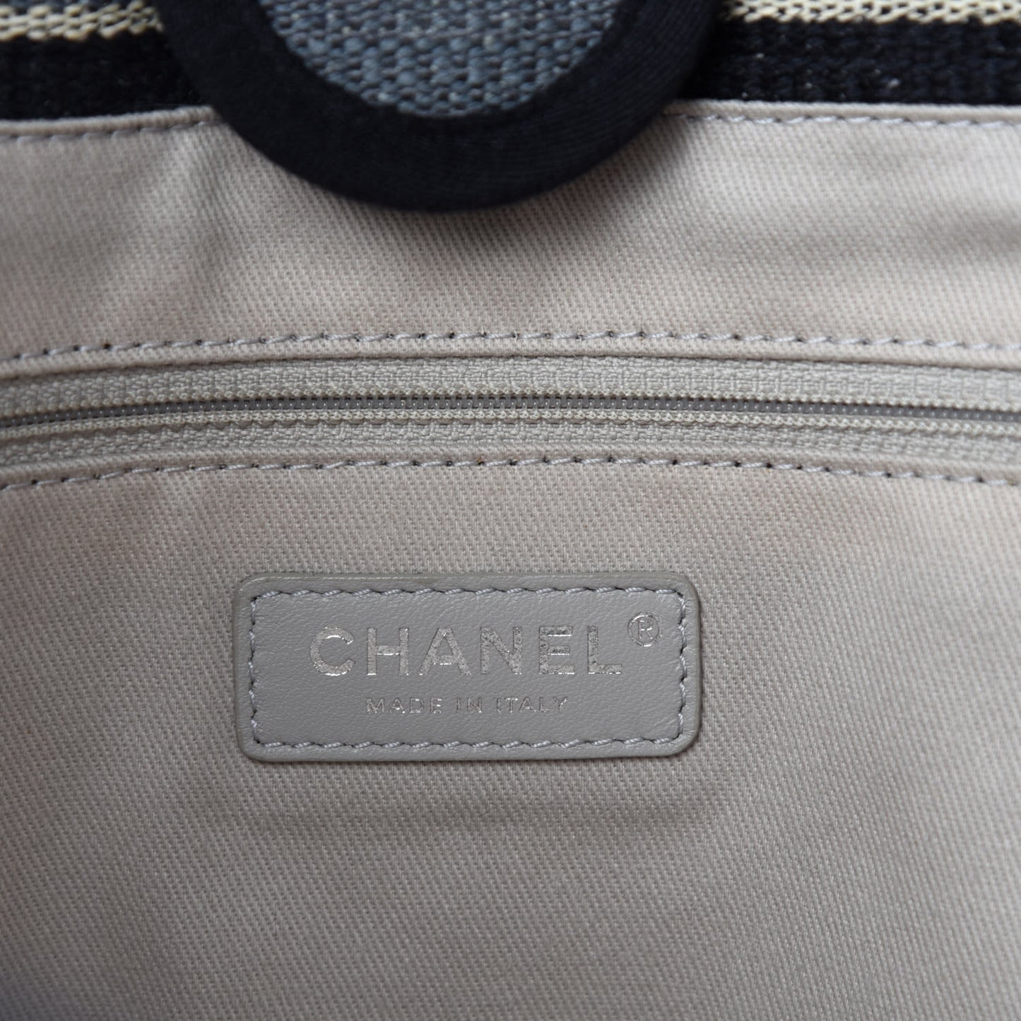 Striped Canvas Small Deauville Tote Grey Black