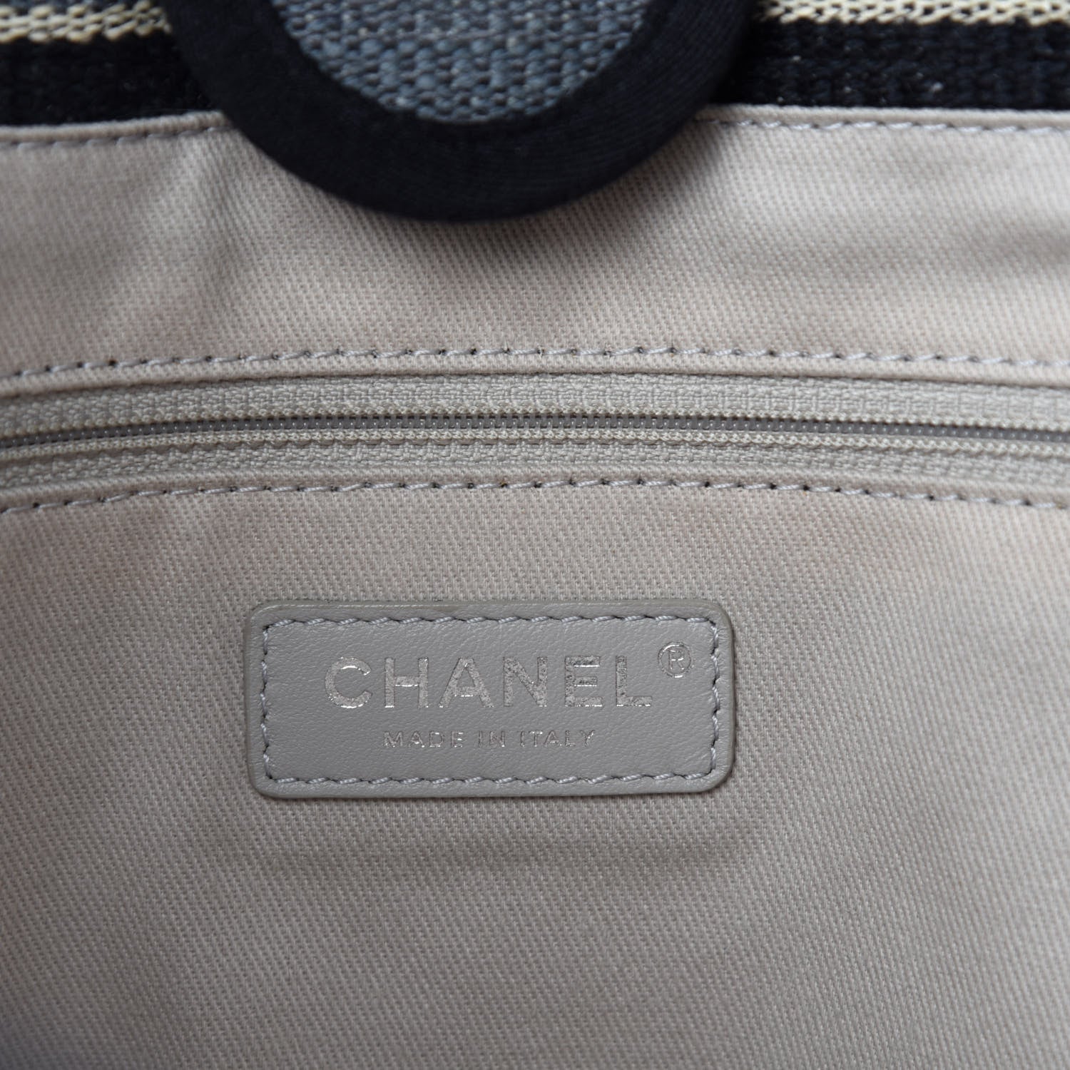 Chanel Striped Canvas Small Deauville Tote Grey Black 8 of 10