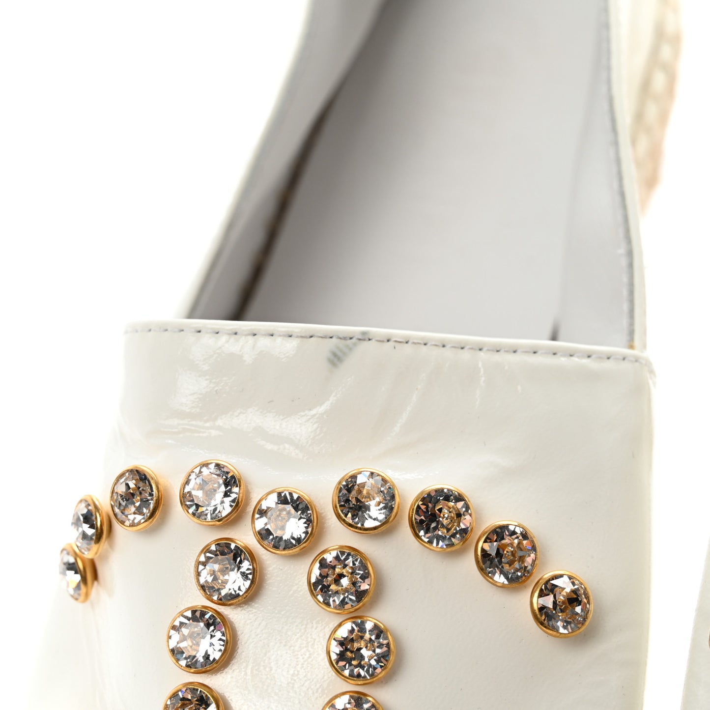 Patent Calfskin Crystal CC Espadrilles 41 White Black