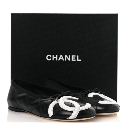 Chanel Lambskin Quilted CC Cambon Ballet Flats 41 Black White 11 of 11