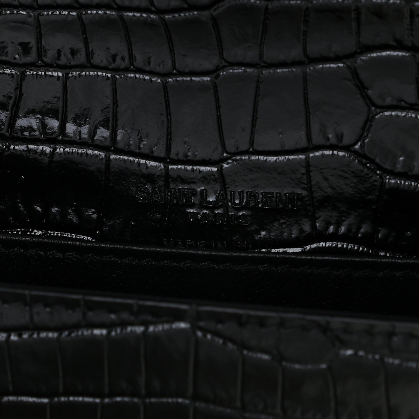 Calfskin Crocodile Embossed Monogram Kate Belt Bag Black