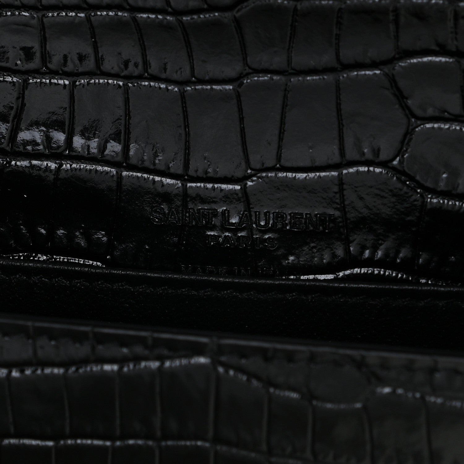 Saint Laurent Calfskin Crocodile Embossed Monogram Kate Belt Bag Black 8 of 11