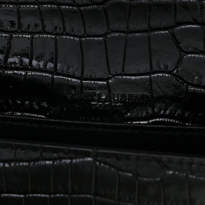 Saint Laurent Calfskin Crocodile Embossed Monogram Kate Belt Bag Black 8 of 11
