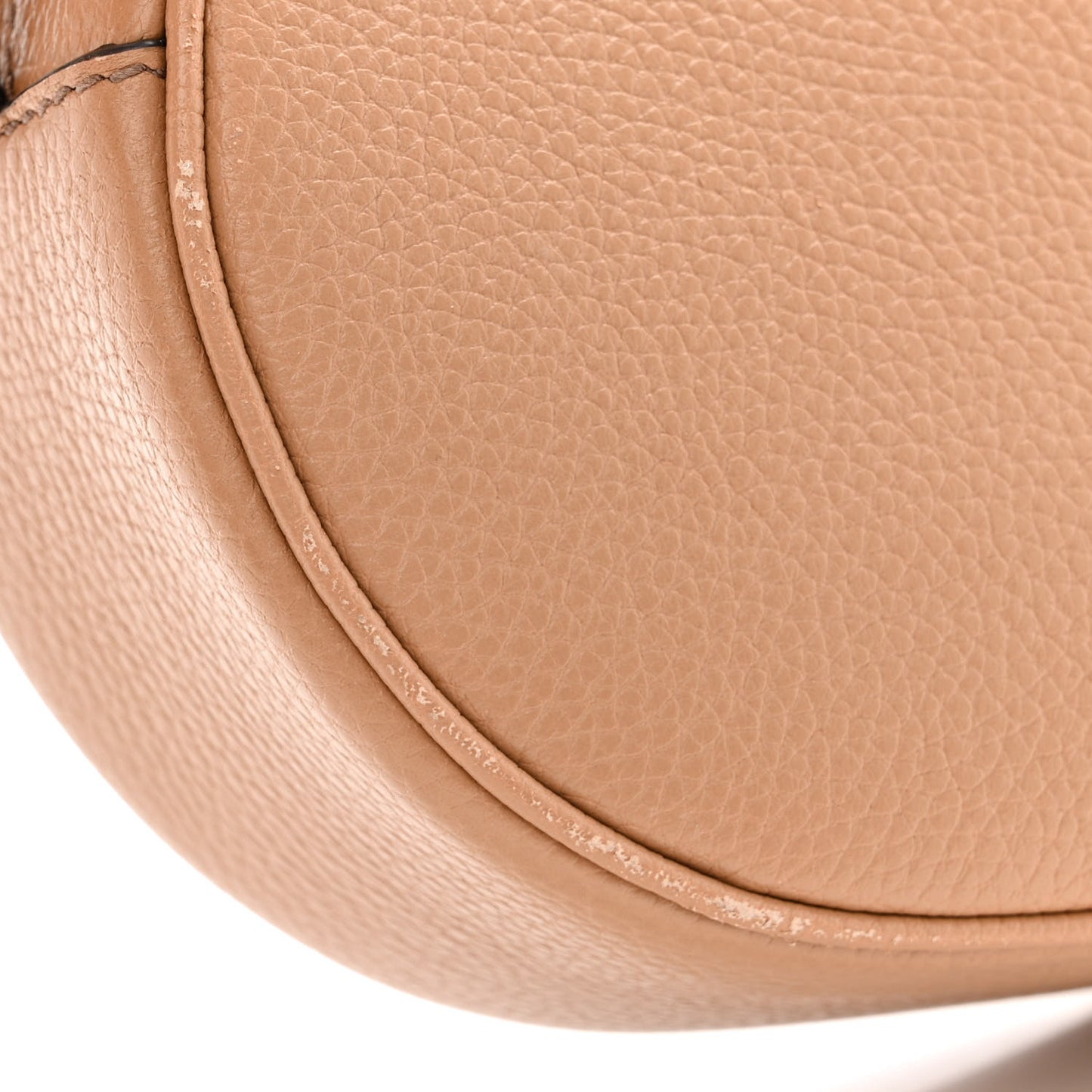 Pebbled Calfskin Oval Soho Shoulder Bag Beige Camelia