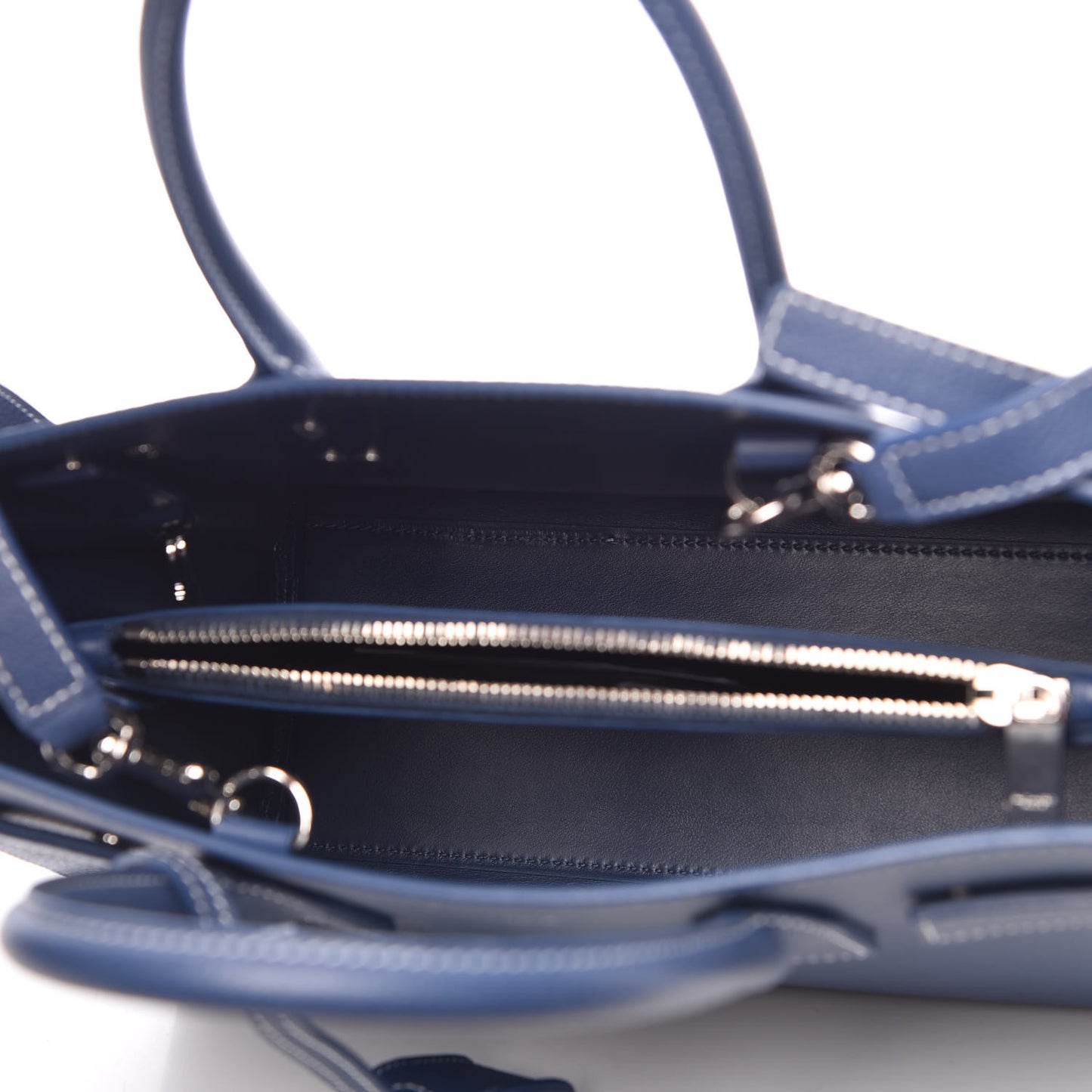 Grained Calfskin Topstitch Baby Sac De Jour Denim