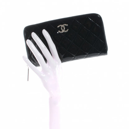 Chanel Patent Quilted Large Zip Around Wallet Black 2 of 9