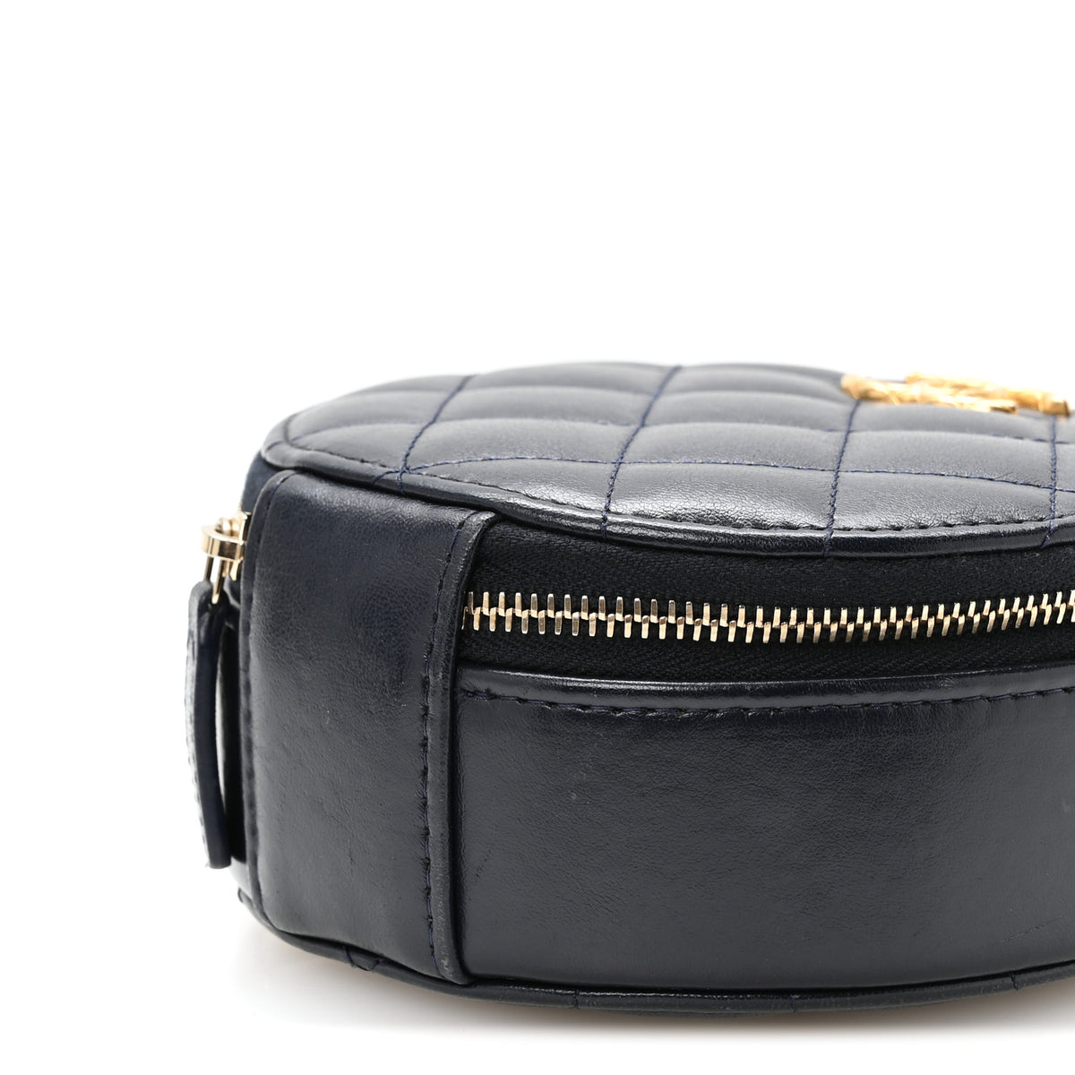 Lambskin Quilted Pillow Crush Round Clutch With Chain Navy Blue