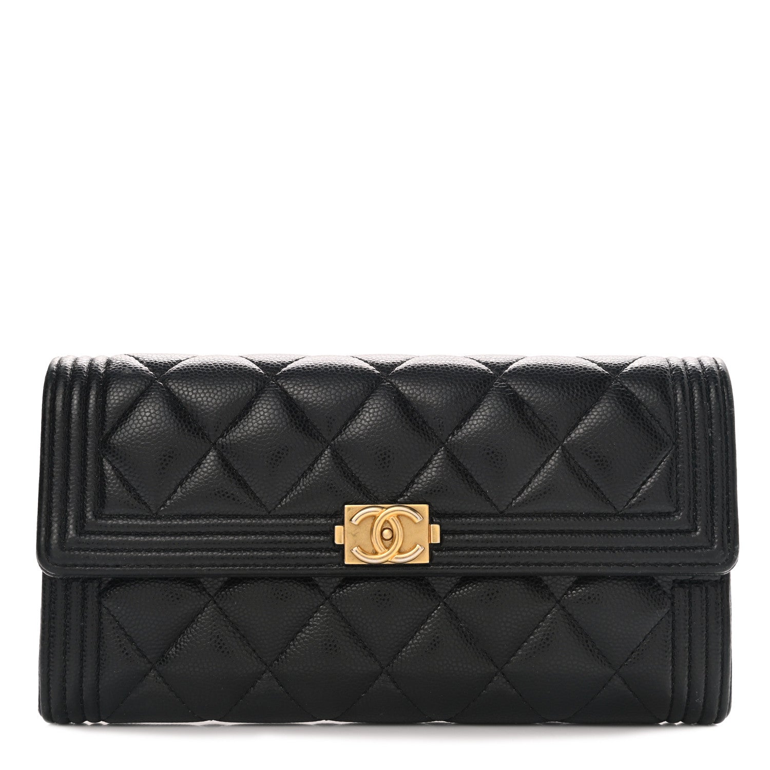 Chanel Caviar Quilted Large Boy Gusset Flap Wallet Black 1 of 8