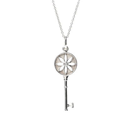 Tiffany Sterling Silver Diamond Small Daisy Key Pendant Necklace 3 of 6