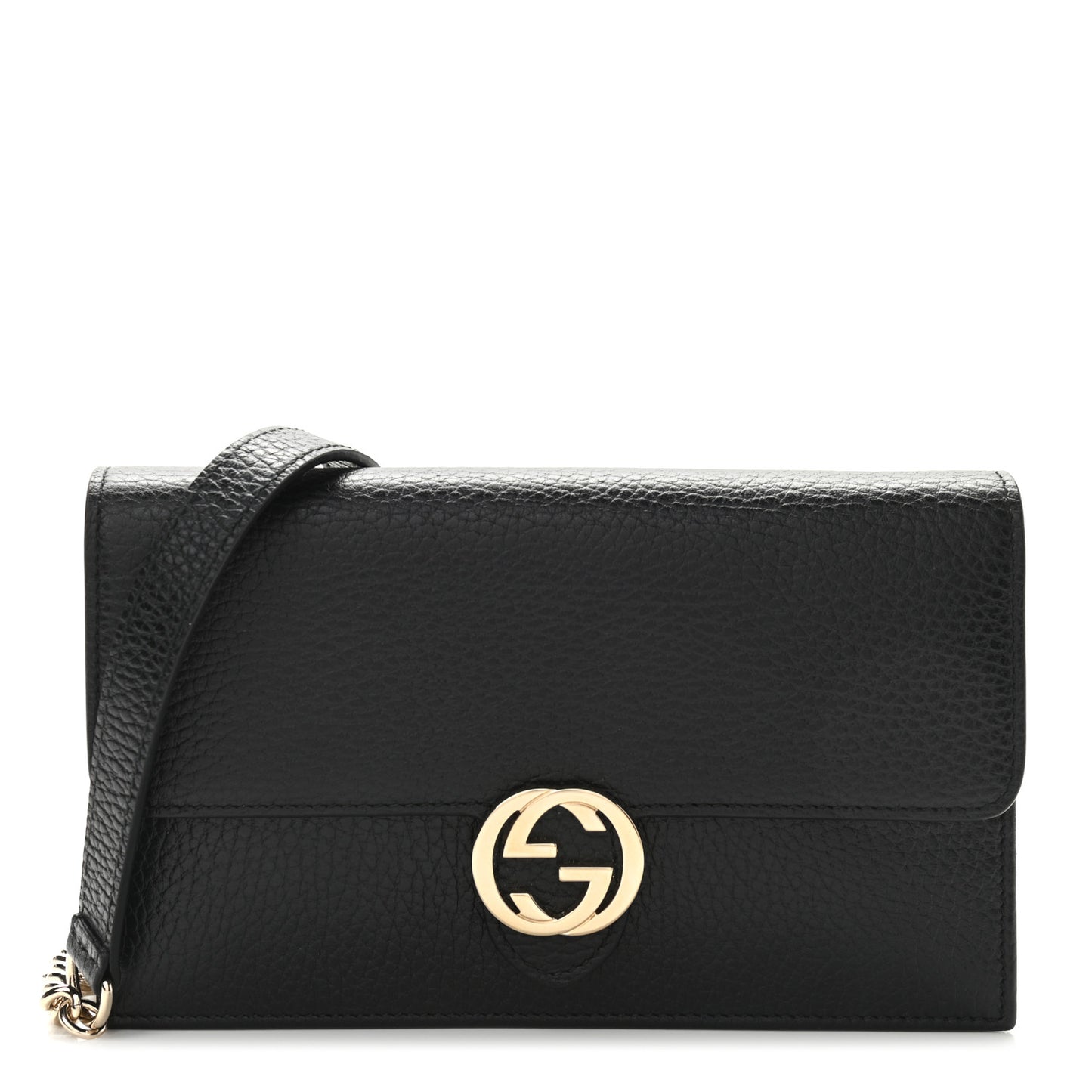 Dollar Calfskin Interlocking G Chain Wallet Black