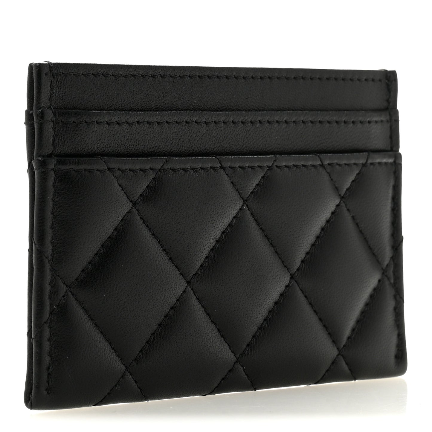 Lambskin Quilted Pearl CC Chanel Card Holder Black