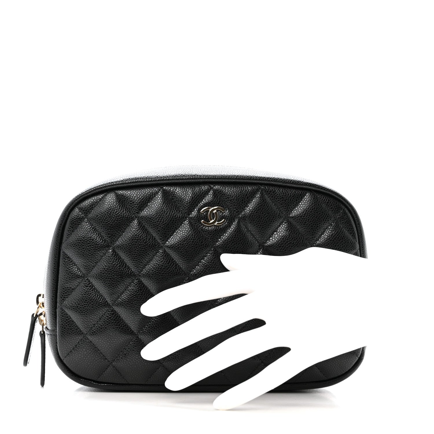 Chanel Caviar Quilted Medium Curvy Pouch Cosmetic Case Black 2 of 8