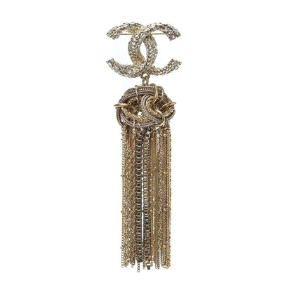 Chanel Crystal Chain Fringe CC Brooch Gold 1 of 4