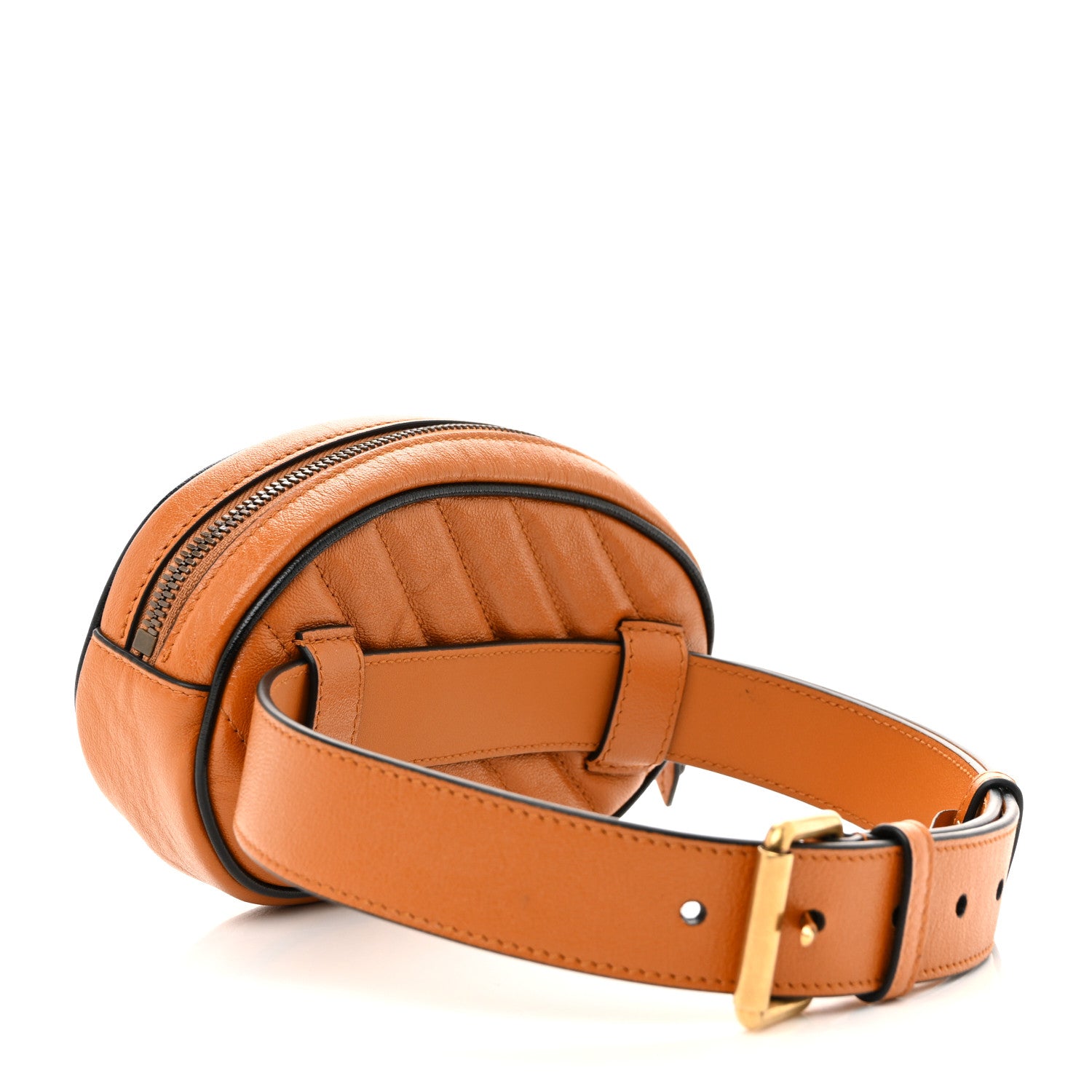 Gucci Vintage Effect Calfskin Matelasse Diagonal Torchon GG Marmont Belt Bag 65 25 Cognac 3 of 10