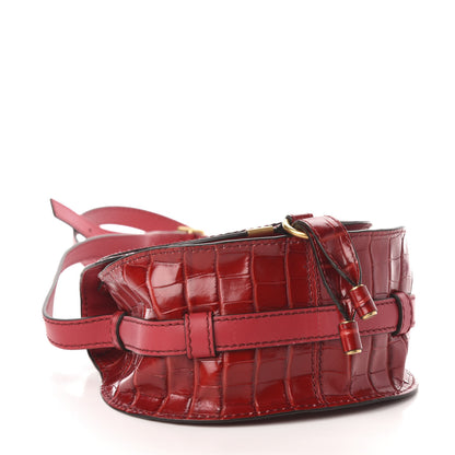 Chloe Calfskin Crocodile Embossed Mini Marcie Round Crossbody Bag Dusky Red 4 of 10