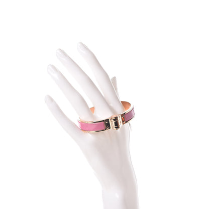 Hermes Enamel Charniere Uni Narrow Hinged Bracelet S Rose Flamingo 2 of 5
