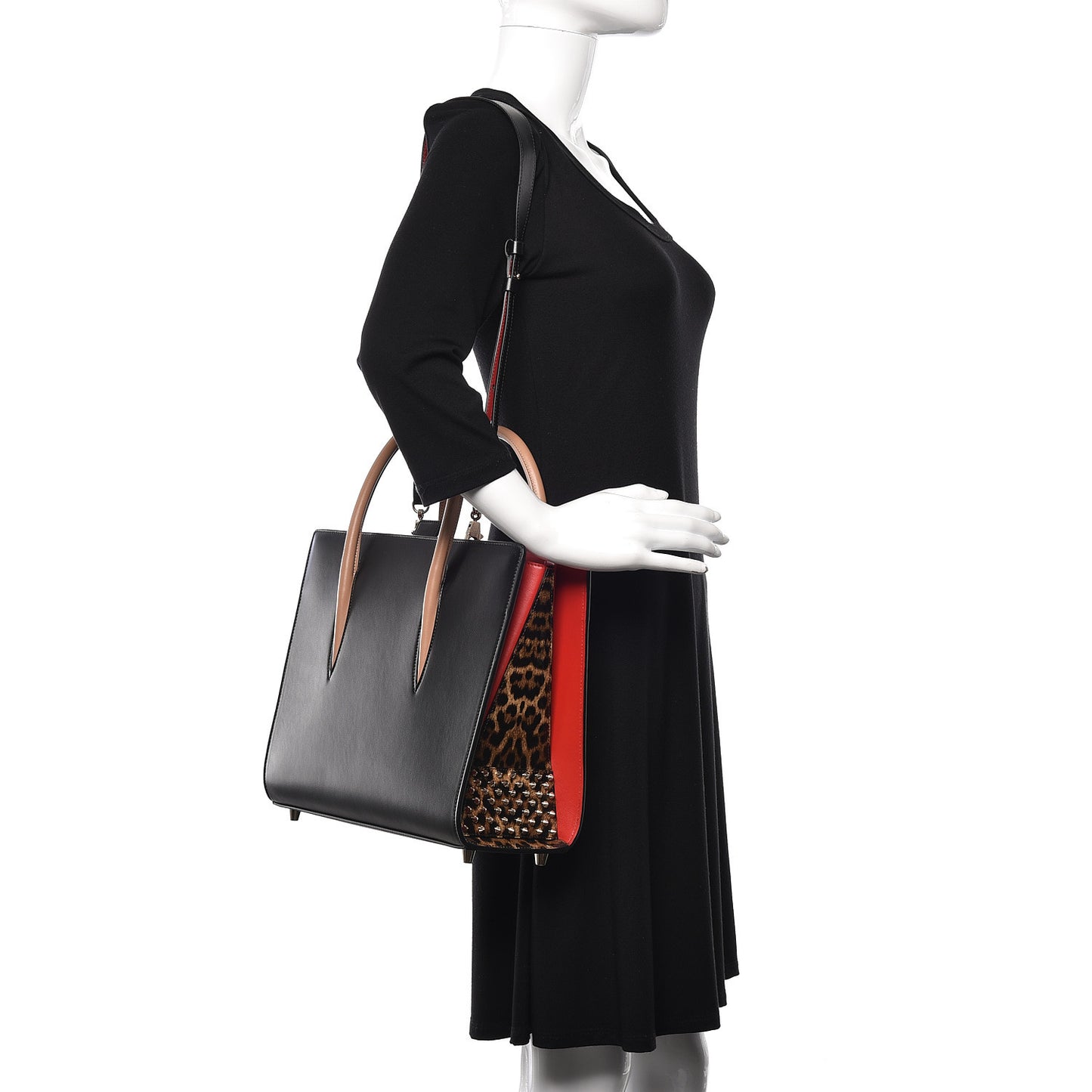 Calfskin Patent Leopard Spiked Medium Paloma Black