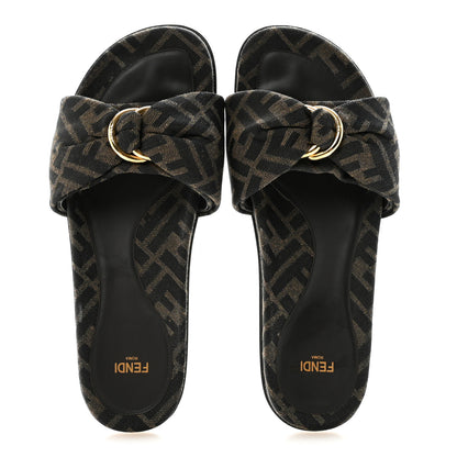 Fendi Fabric Jacquard FF 1974 Fendi Feel Slide Sandals 37.5 Tobacco Black 2 of 10