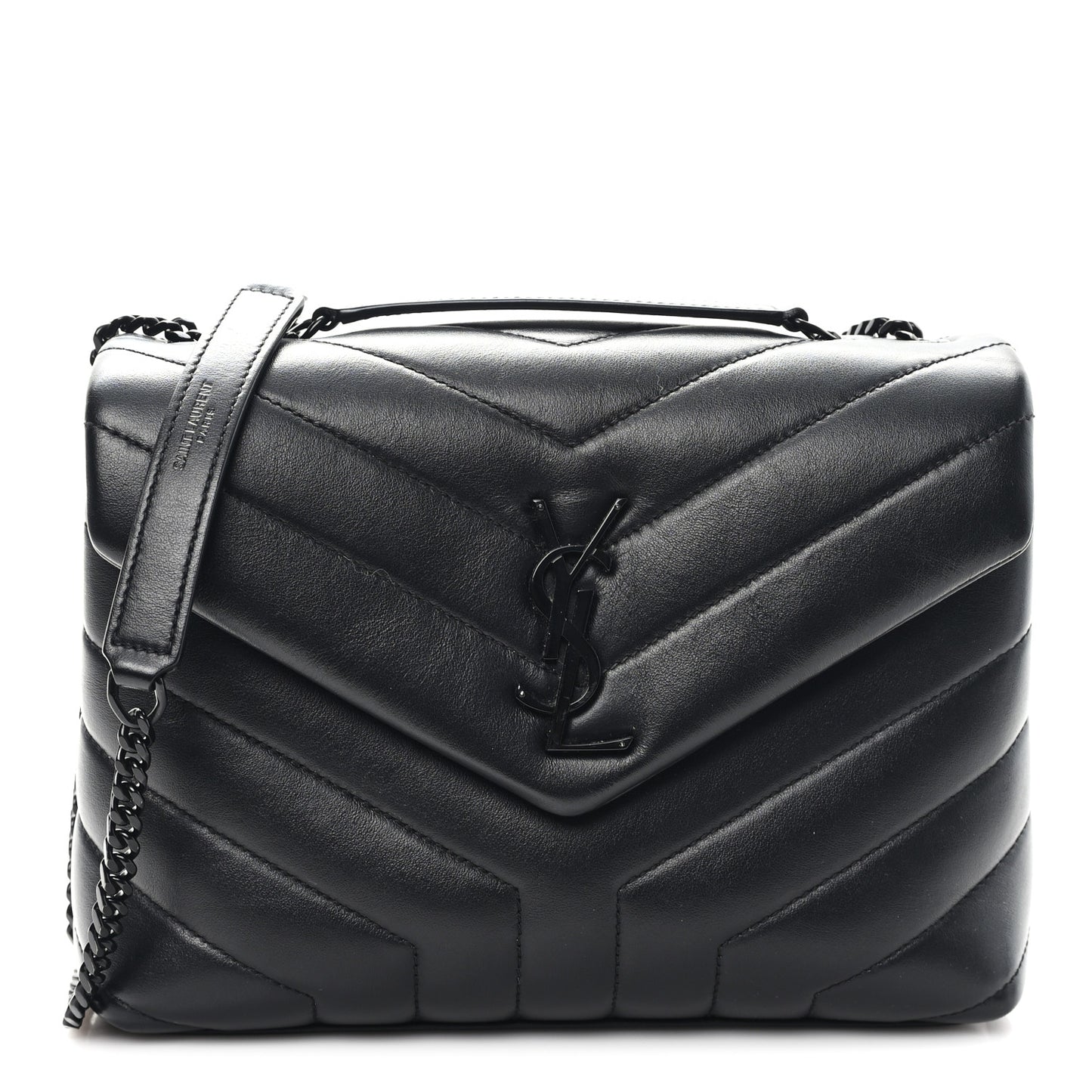 Calfskin Y Quilted Monogram Monochrome Small Loulou Chain Satchel Black