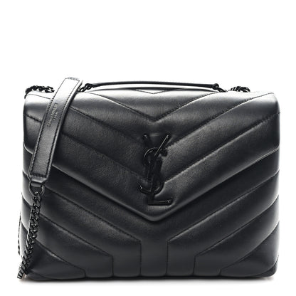 Saint Laurent Calfskin Y Quilted Monogram Monochrome Small Loulou Chain Satchel Black 1 of 12